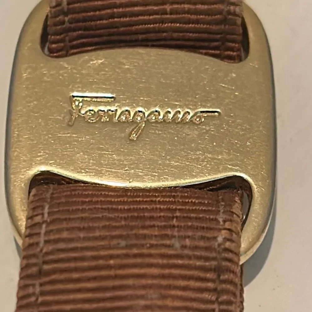Ferragamo Vera Bow Ribbon Keychain Tan & Gold Old Money Luxury